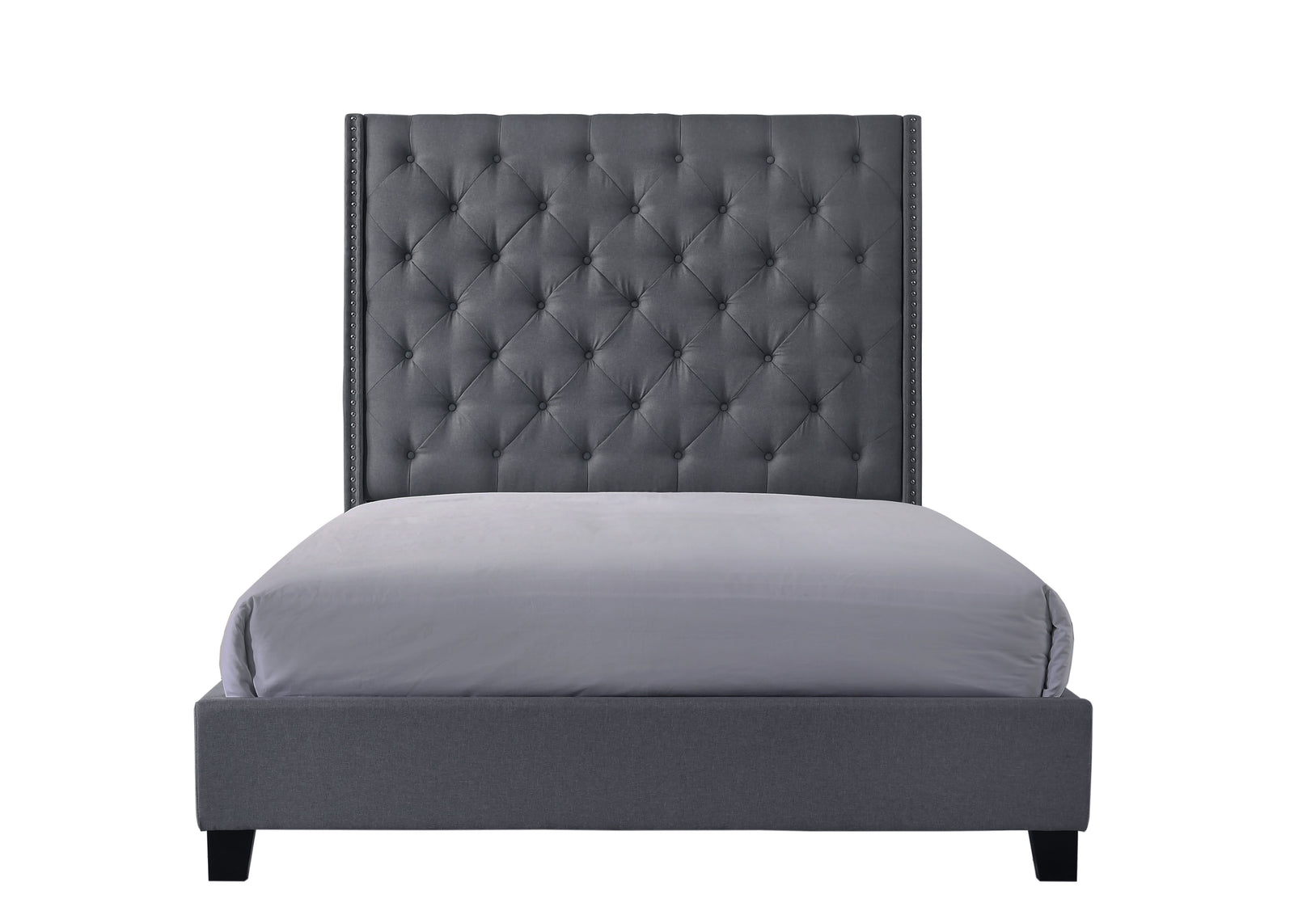 Chantilly Gray Velvet Wood Queen Upholstered Tufted Bed