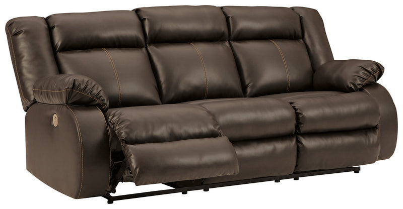 Denoron Chocolate Faux Leather Power Reclining Sofa