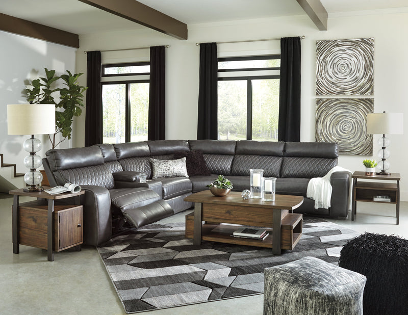 Samperstone Gray Faux Leather 6-Piece Power Reclining Sectional