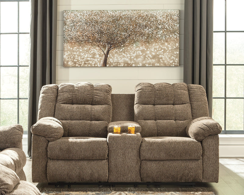 Workhorse Cocoa Chenille Reclining Loveseat With Console
