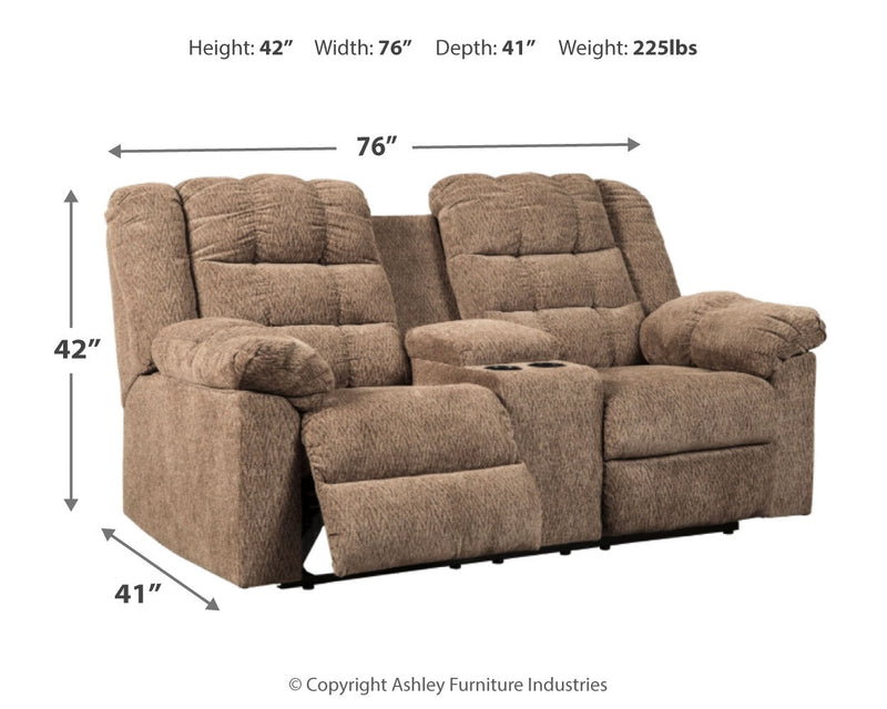 Workhorse Cocoa Chenille Reclining Loveseat With Console