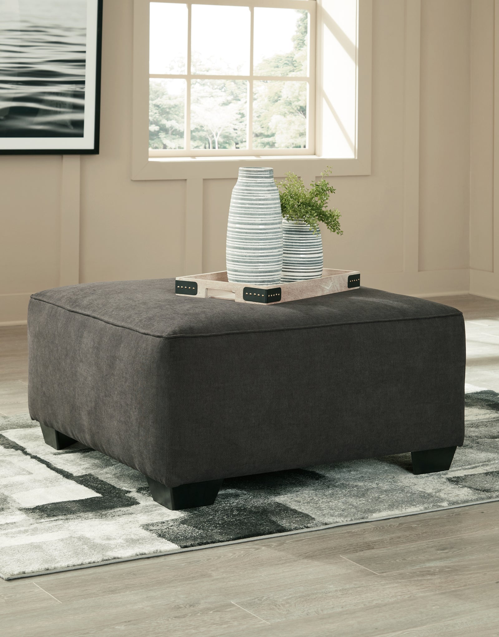 Lucina Charcoal Microfiber Oversized Accent Ottoman