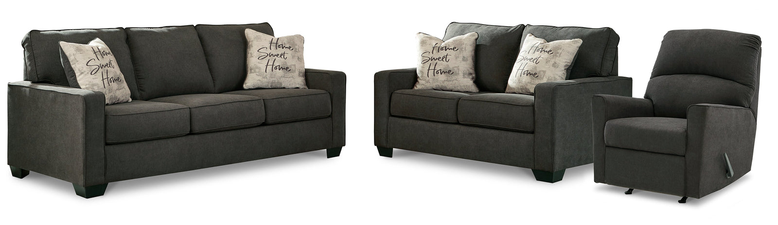 Lucina Charcoal Sofa, Loveseat And Recliner