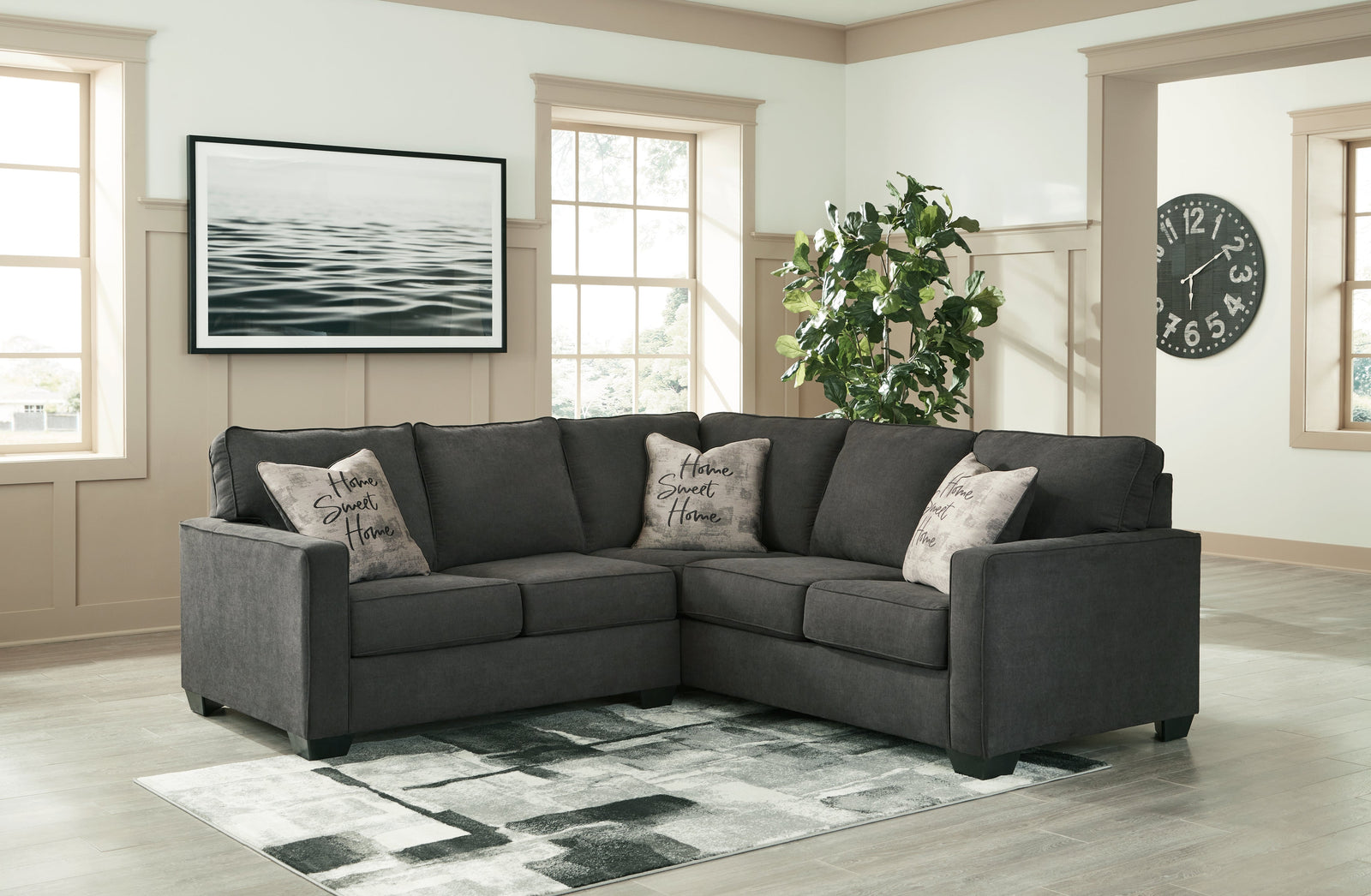Lucina Charcoal 2-Piece Sectional With Ottoman PKG013117