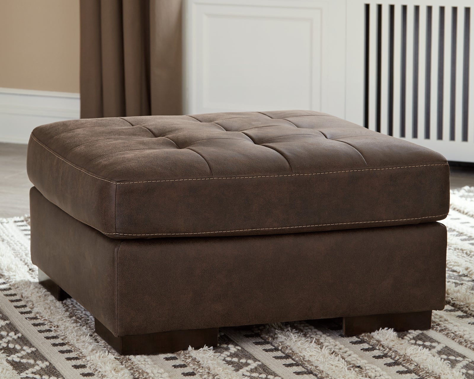 Maderla Walnut Faux Leather Oversized Accent Ottoman