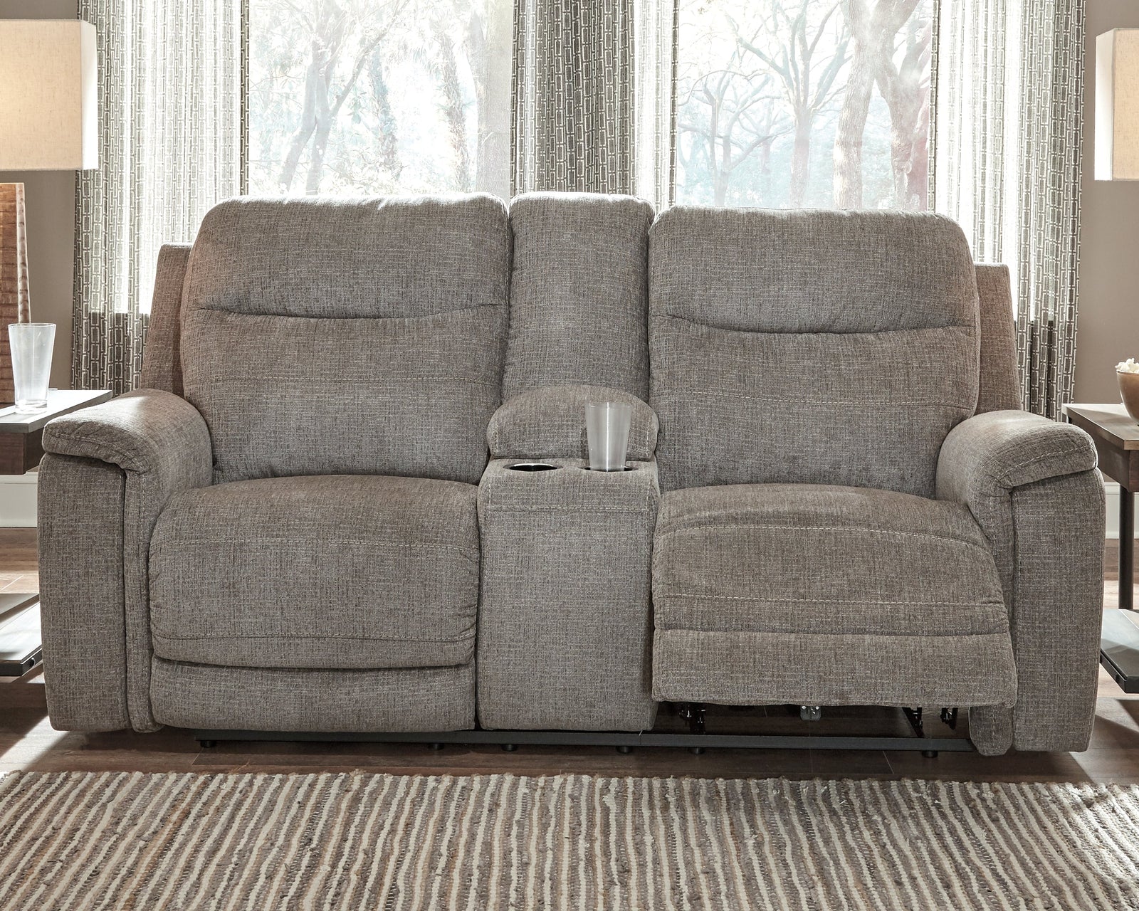 Mouttrie Smoke Chenille Power Reclining Loveseat With Console