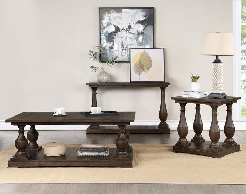 Walden Rectangular Sofa Table With Turned Legs And Floor Shelf Coffee