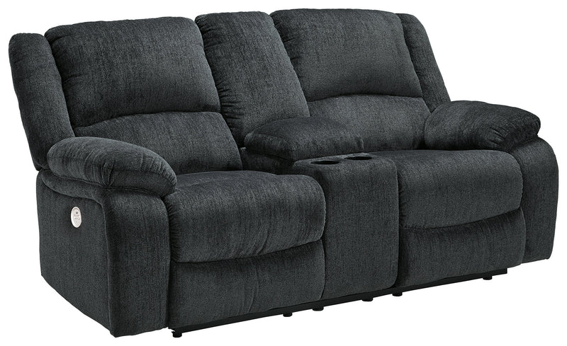 Draycoll Slate Chenille Power Reclining Loveseat With Console