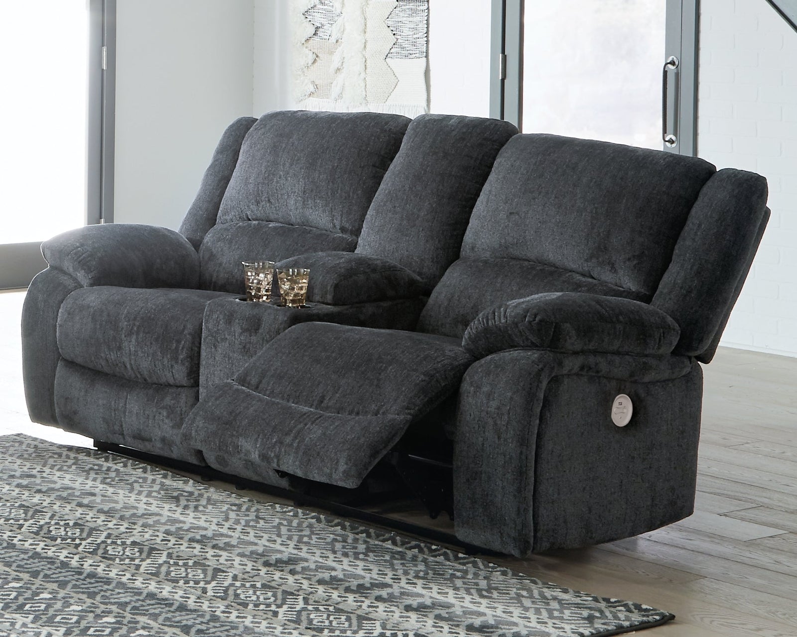 Draycoll Slate Chenille Power Reclining Loveseat With Console