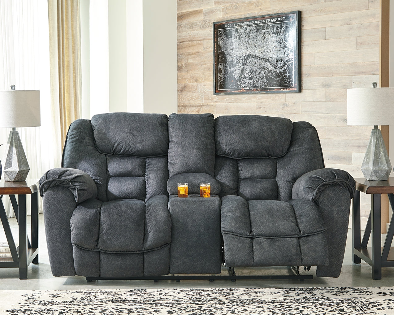 Capehorn Granite Microfiber Reclining Loveseat With Console