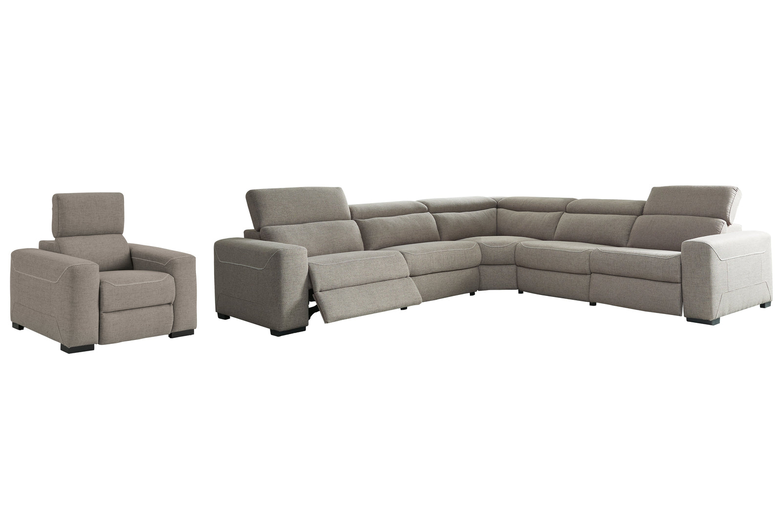 Mabton Gray 5-Piece Sectional With Recliner