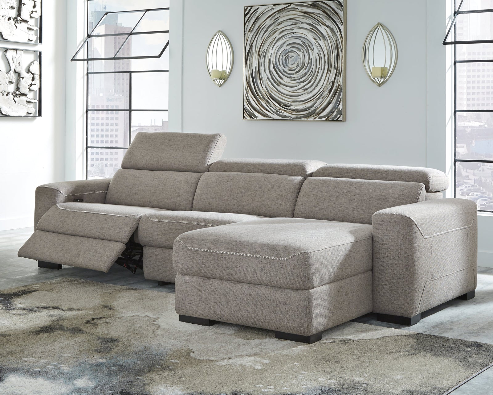 Mabton Gray Chenille 3-Piece Power Reclining Sectional