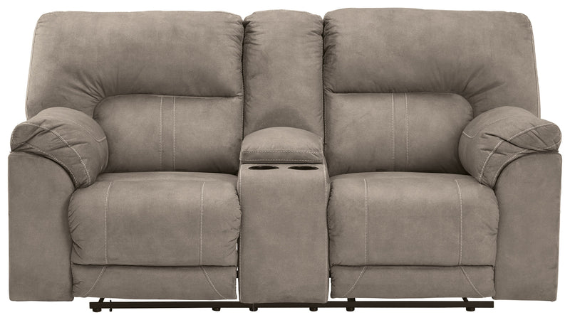 Cavalcade Slate Faux Leather Power Reclining Loveseat With Console