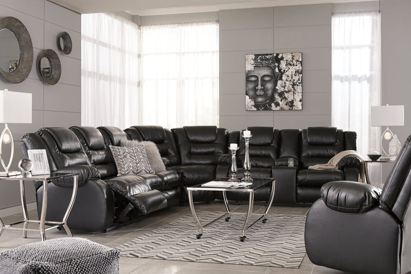 Vacherie Black Faux Leather Reclining Loveseat With Console