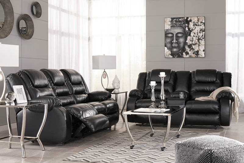Vacherie Black Faux Leather Reclining Sofa