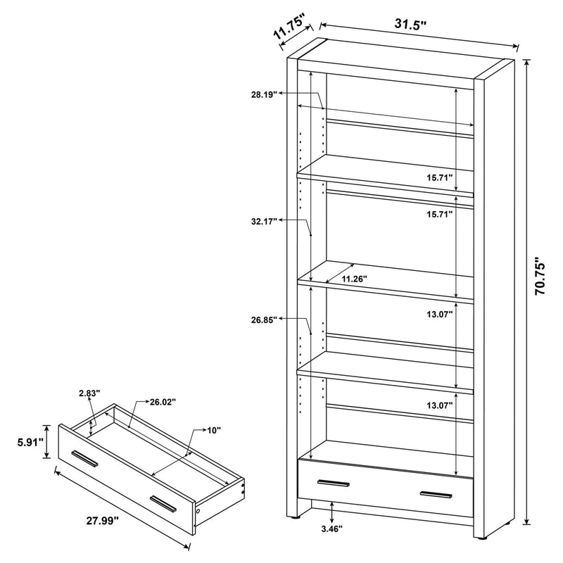 Skylar 5-Shelf Bookcase With Storage Drawer Cappuccino