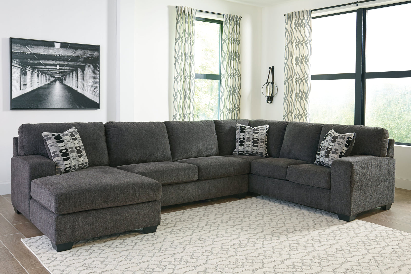 Ballinasloe Smoke Chenille 3-Piece Sectional With Chaise