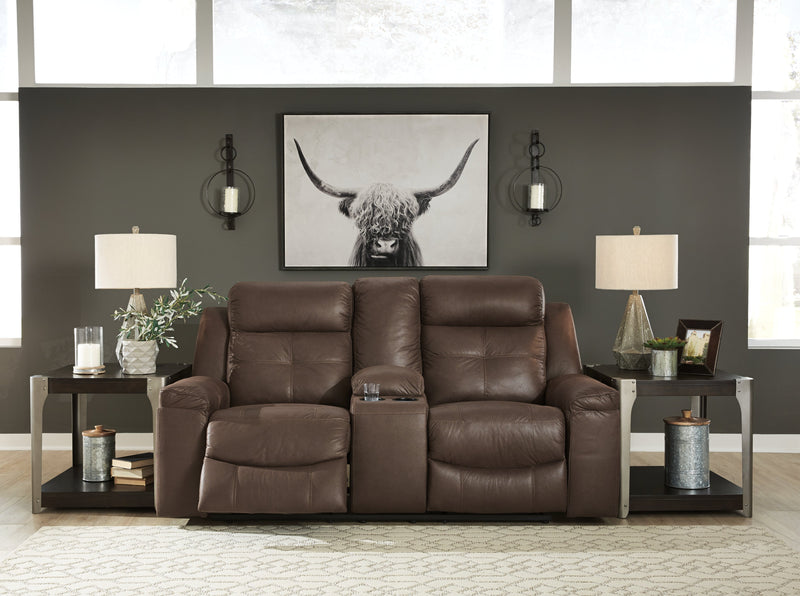 Jesolo Coffee Faux Leather Reclining Loveseat With Console