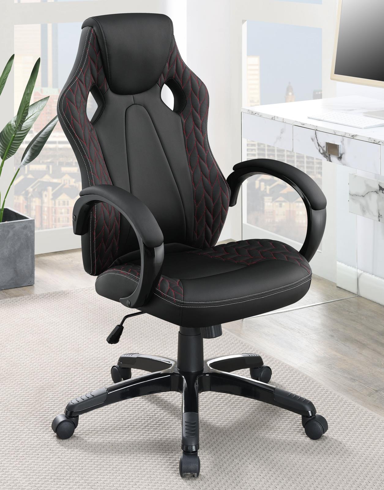 Black Upholstered With Red Stitchling Details Office Chair 881426
