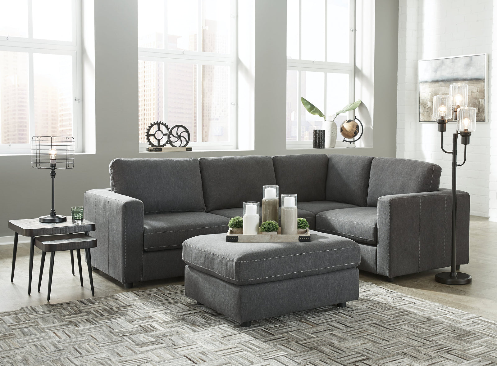 Candela Charcoal 4-Piece Sectional With Ottoman