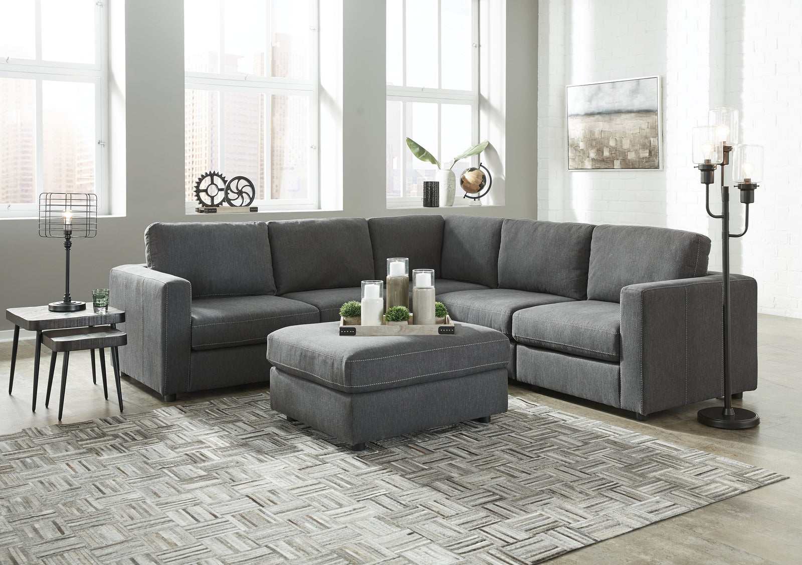 Candela Charcoal 5-Piece Sectional With Ottoman
