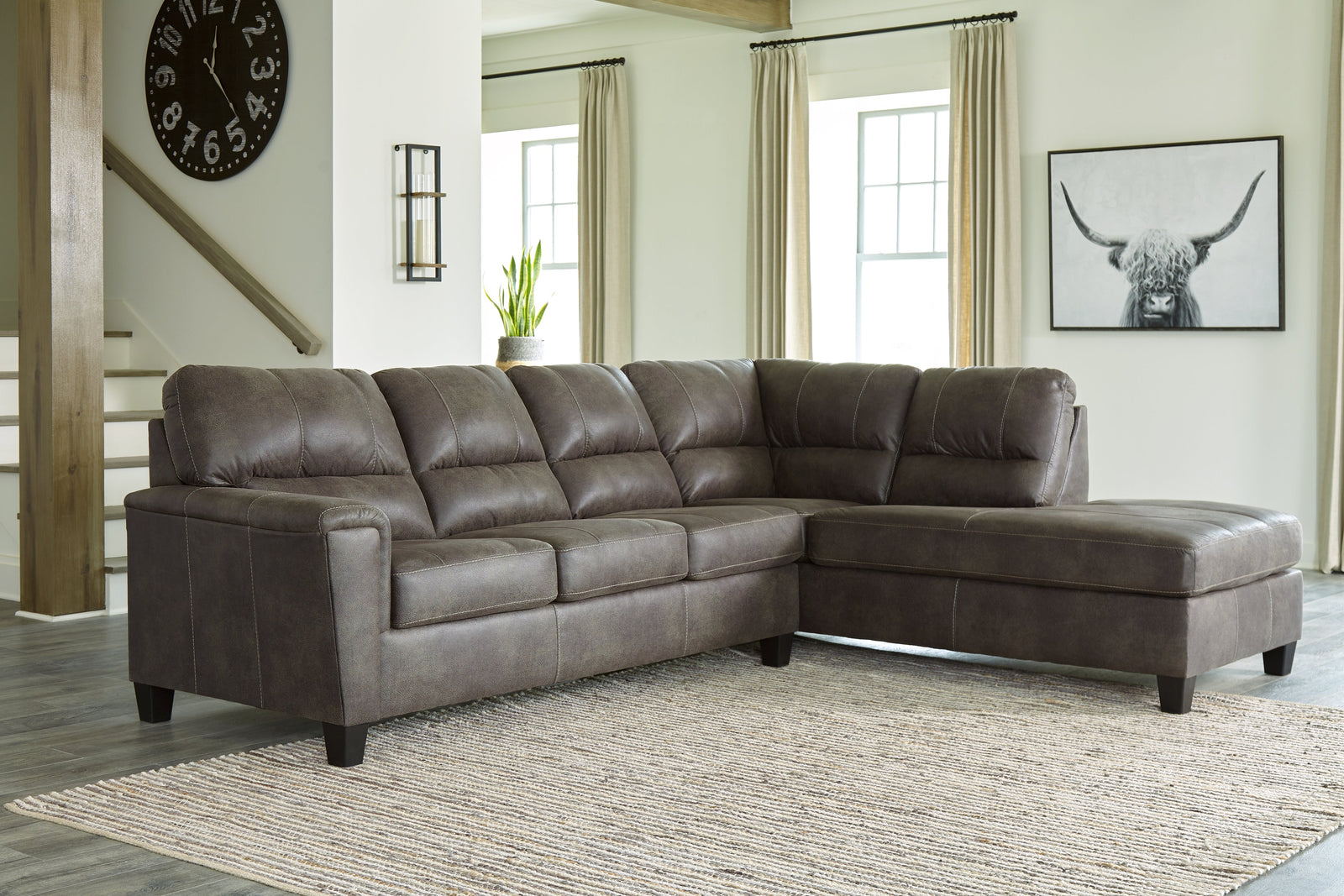 Navi Smoke Faux Leather 2-Piece Sectional With Chaise 94002S2