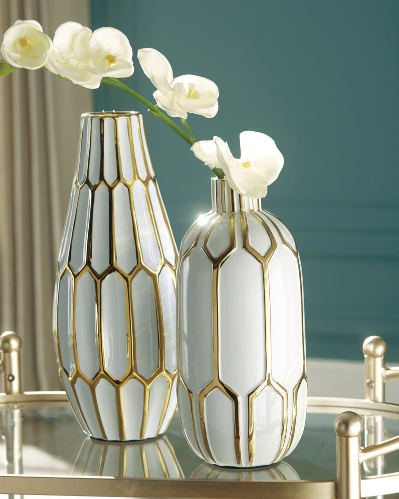 Mohsen Gold Finish/white Vase (Set Of 2)