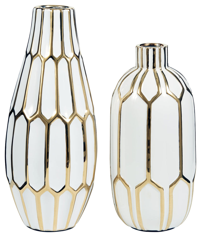 Mohsen Gold Finish/white Vase (Set Of 2)