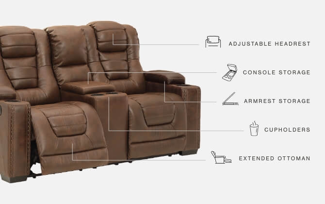 Owner's Box Thyme Faux Leather Power Reclining Loveseat With Console