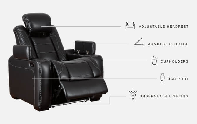 Party Time Midnight Faux Leather Power Recliner