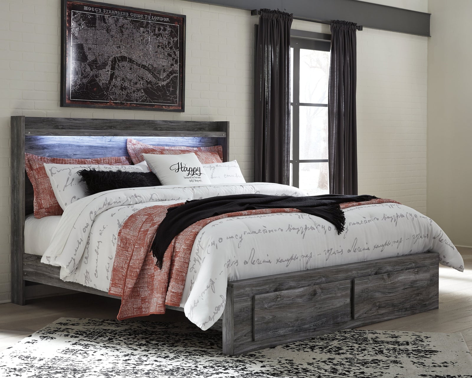 Baystorm Gray King Panel Bed With 2 Storage Drawers