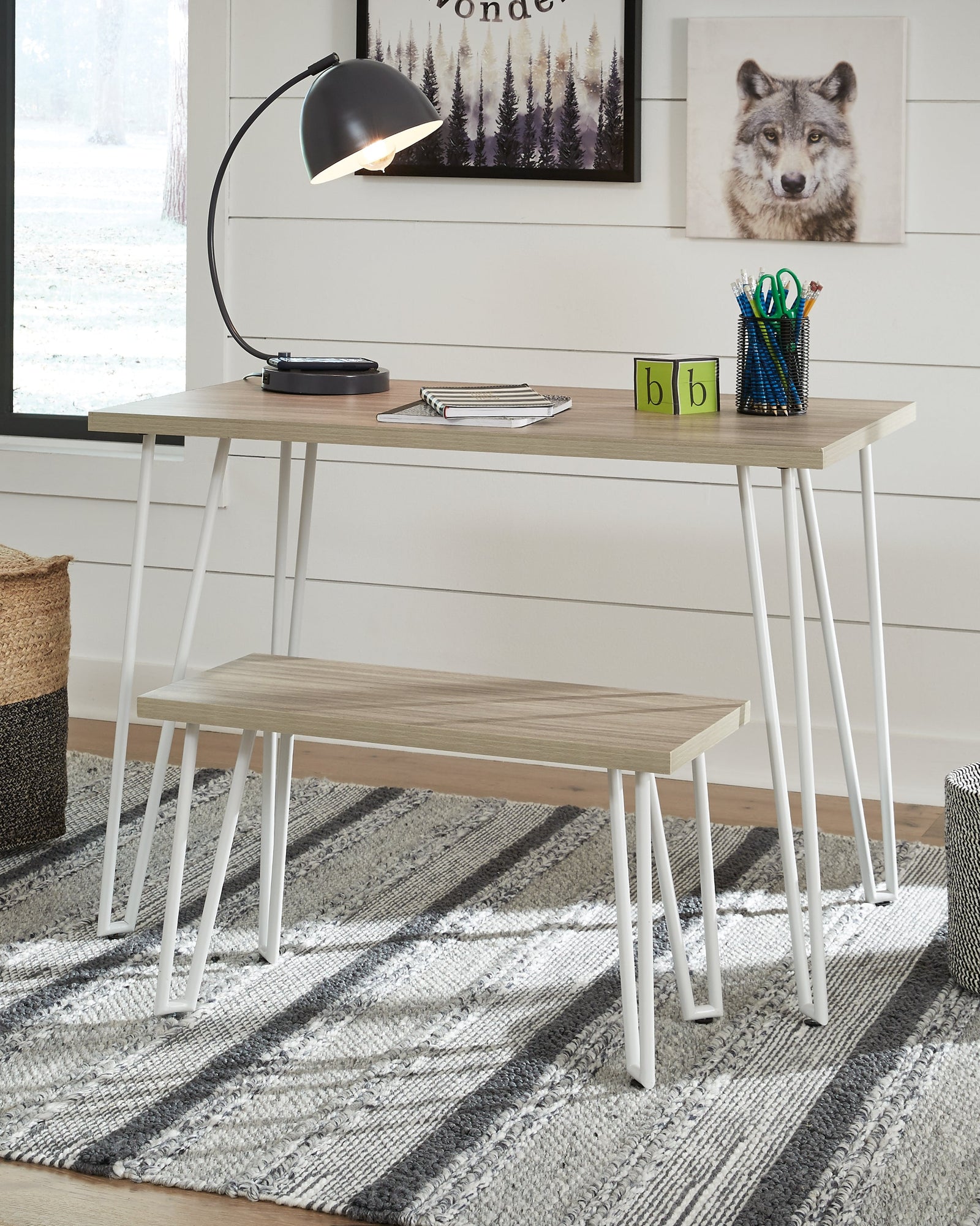 Blariden Brown/white Desk With Bench