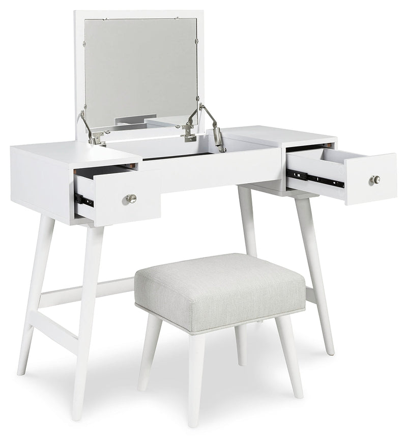 Thadamere White Vanity With Stool