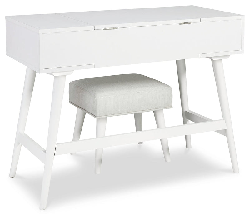 Thadamere White Vanity With Stool