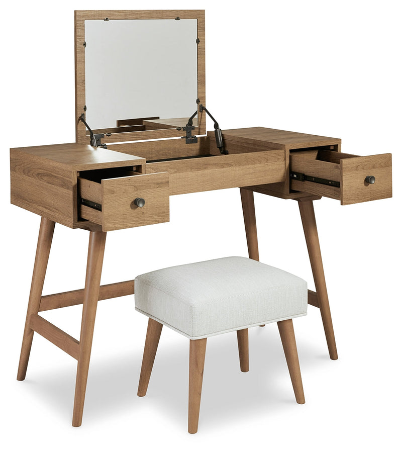Thadamere Light Brown Vanity With Stool