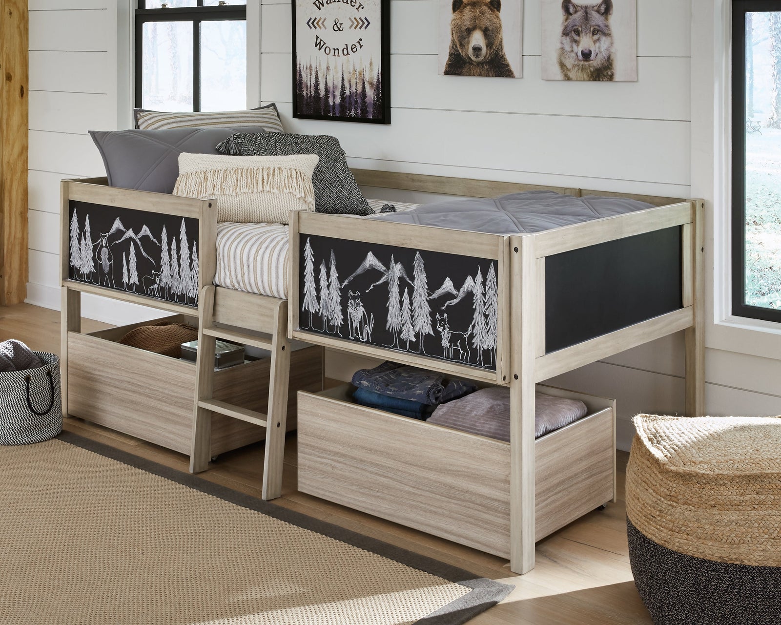 Wrenalyn Two-tone Twin Loft Bed With Under Bed Bin Storage