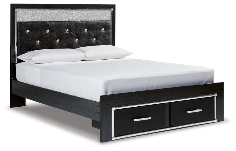 Kaydell Black Queen Upholstered Panel Storage Platform Bed