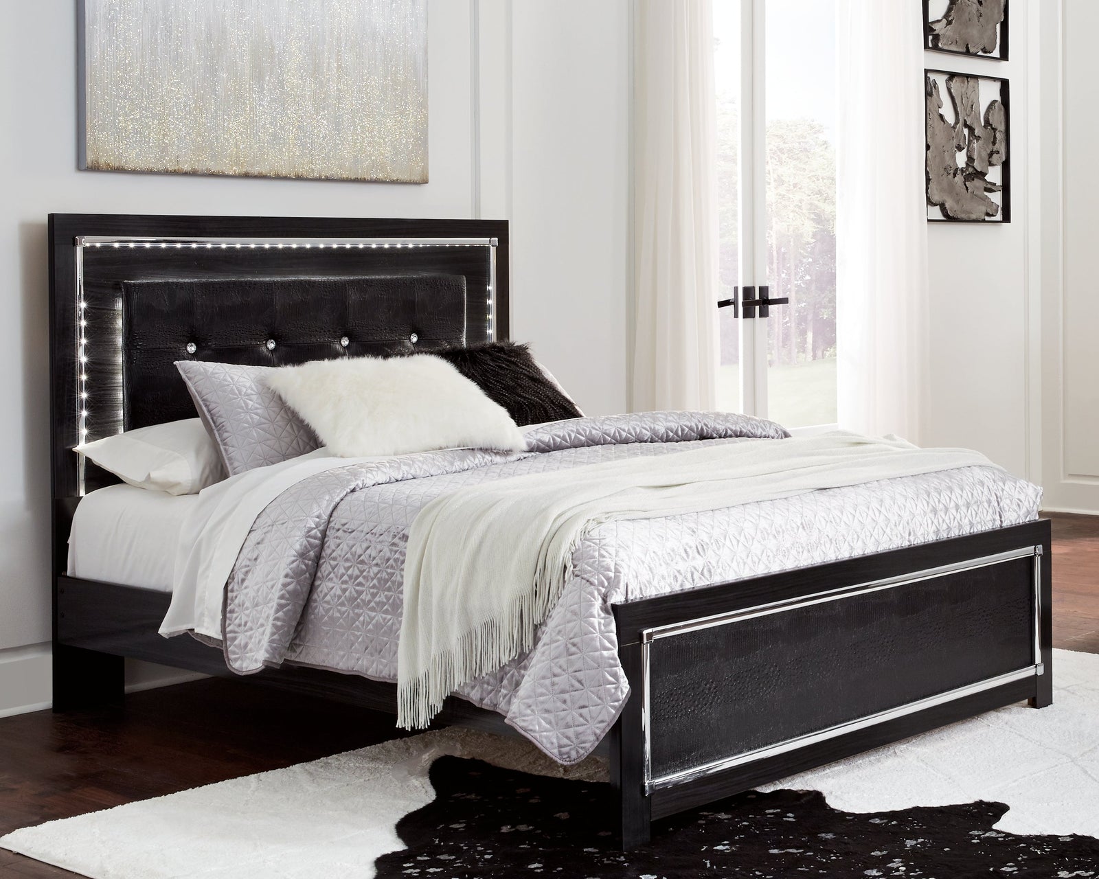 Kaydell Black Upholstered Panel Headboard Bedroom Set