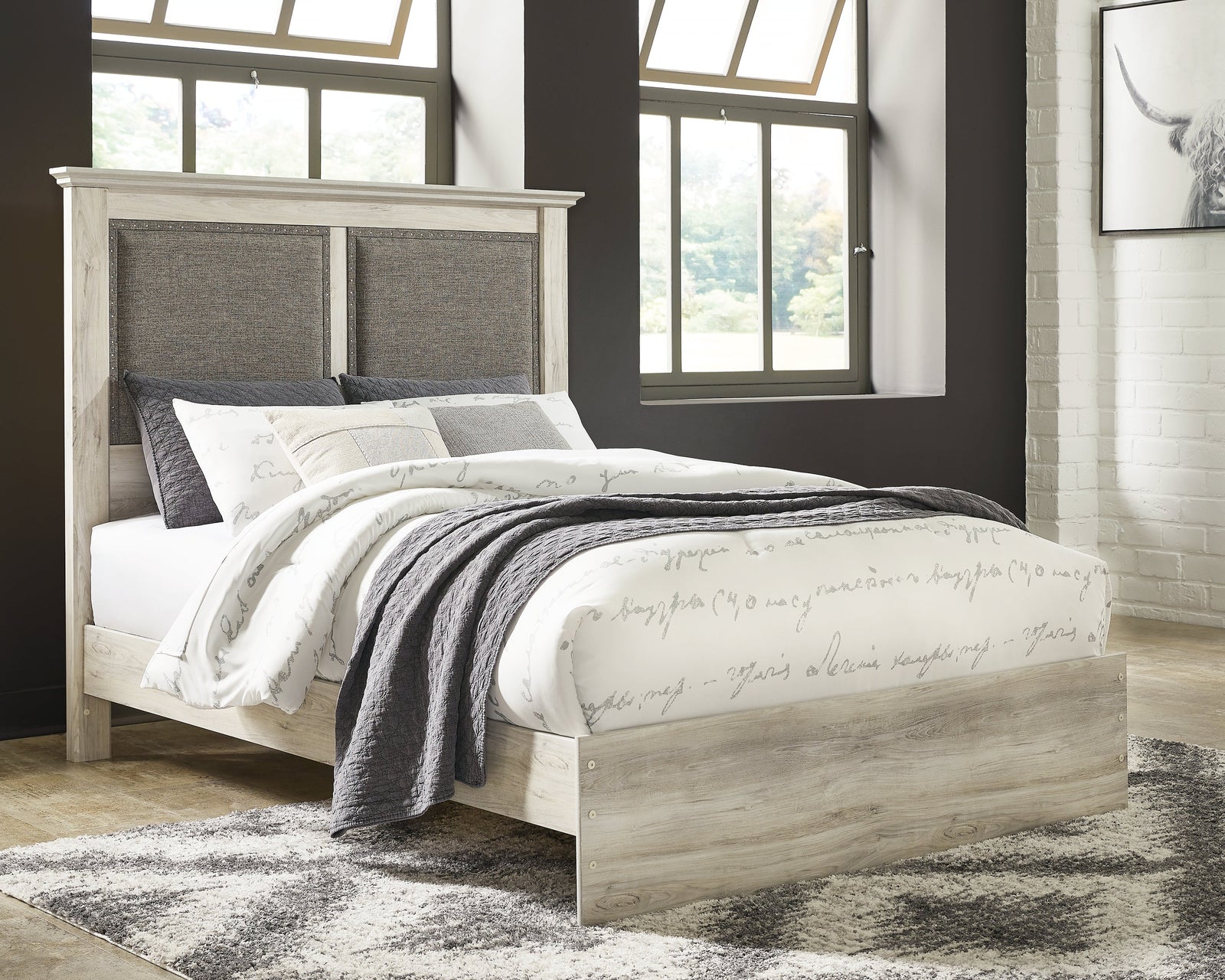 Cambeck Whitewash King Upholstered Panel Bed
