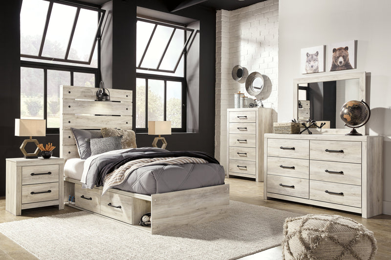 Cambeck Whitewash Twin Panel Bed With 2 Storage Drawers