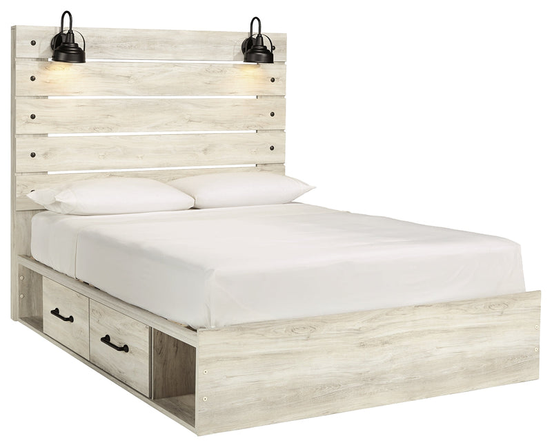 Cambeck Whitewash Queen Panel Bed With 4 Storage Drawers