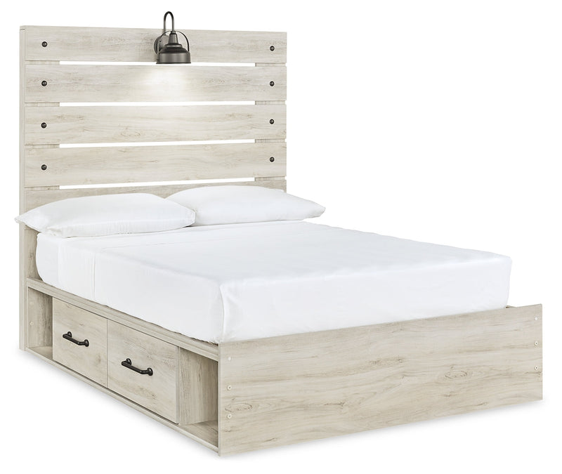 Cambeck Whitewash Full Panel Bed With 4 Storage Drawers