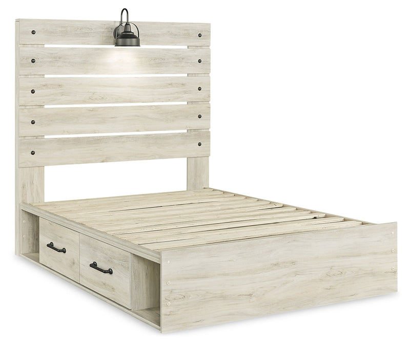 Cambeck Whitewash Full Panel Bed With 4 Storage Drawers