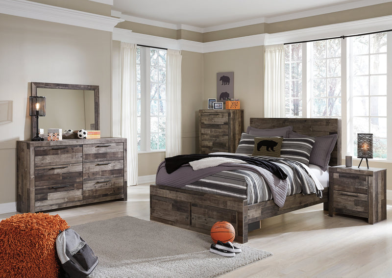 Derekson Multi Gray Full Panel Bed With 2 Storage Drawers