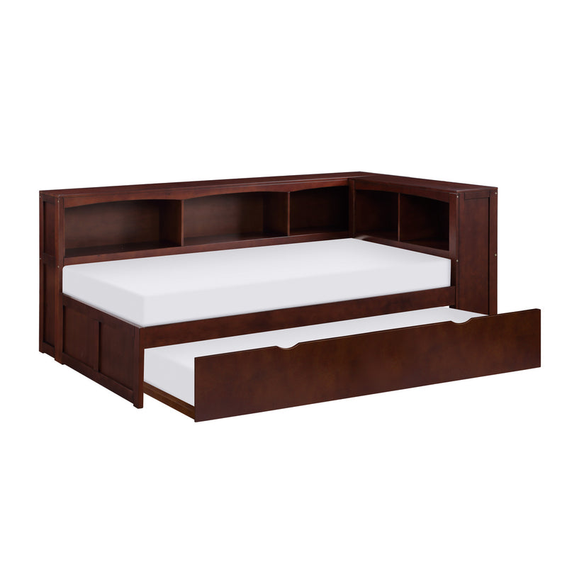 Rowe Dark Cherry Pine Veneer, Wood And Engineered Wood Twin Bookcase Corner Bed With Twin Trundle