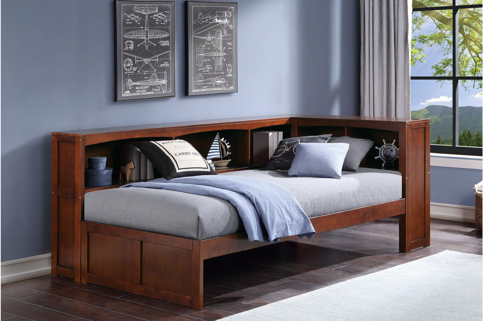 Rowe Dark Cherry Modern Contemporary Transitional Solid Wood Bookcase Youth Panel Bedroom Set