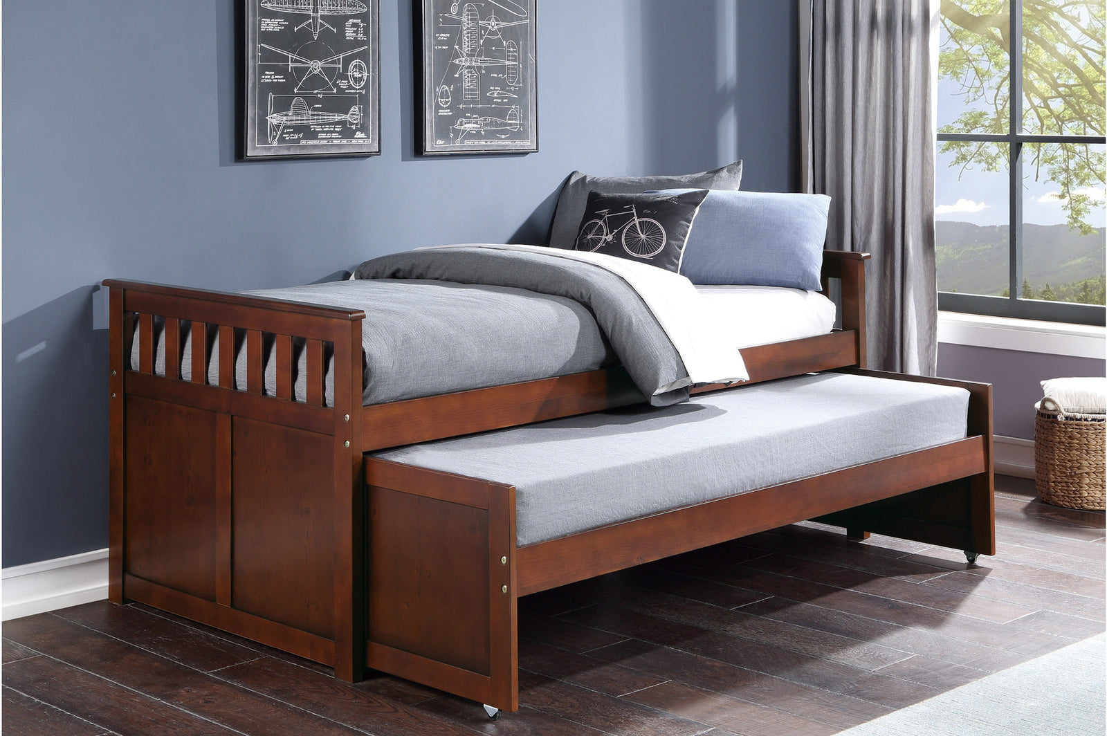 Rowe Dark Cherry Modern Solid Wood Youth Transitional Twin Over Twin Bedroom Set