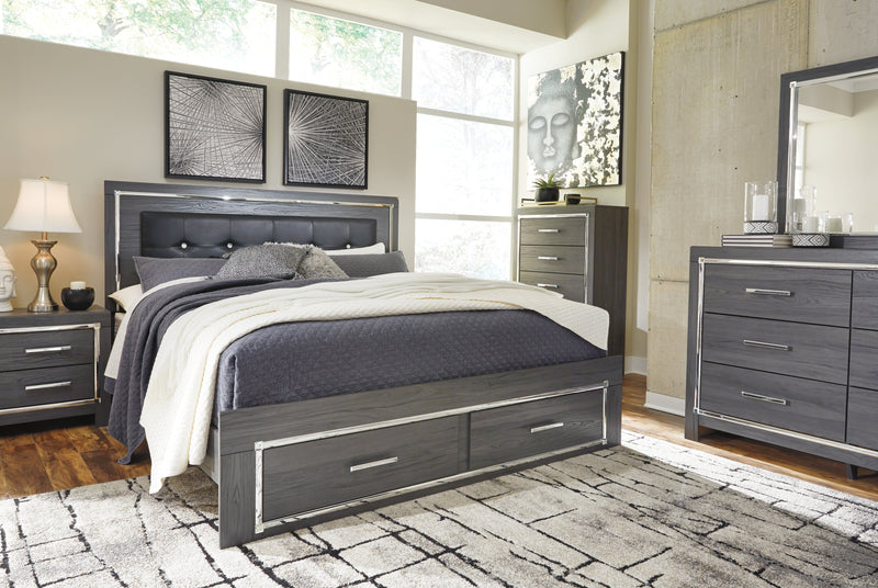 Lodanna Gray King Panel Bed With 2 Storage Drawers