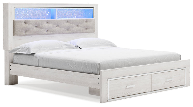 Altyra White King Upholstered Bookcase Bed With Storage