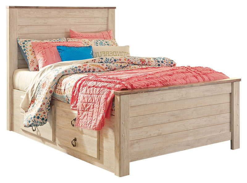 Willowton Whitewash Full Panel Bed With 2 Storage Drawers